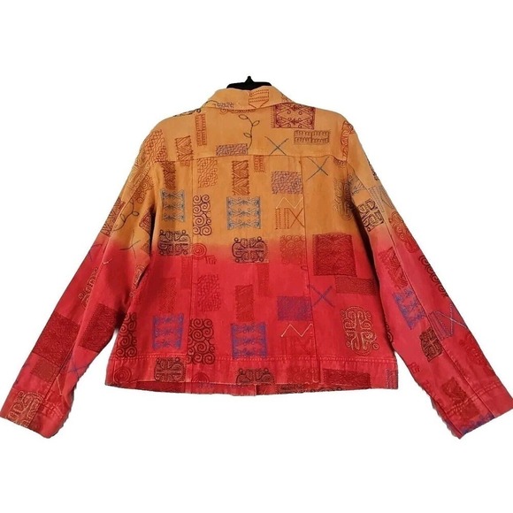 Coldwater Creek~Woman Sz. XL~Orange/Red Cotton Button-Up Boho Jacket Embroidered - Picture 3 of 9